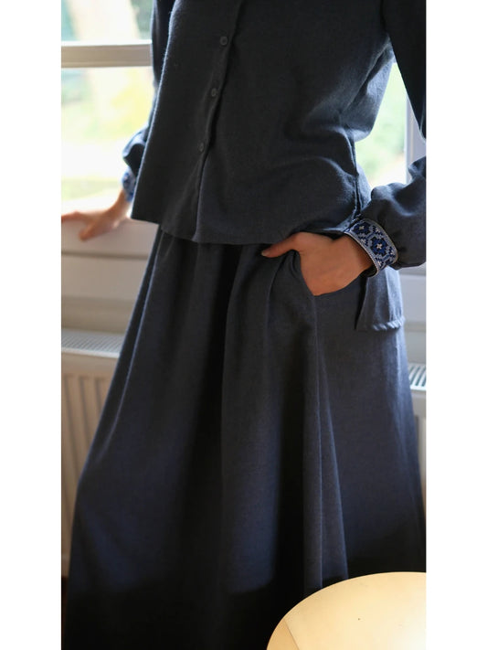 Etamin Nakışlı Pamuk Flanel Takım Lacivert