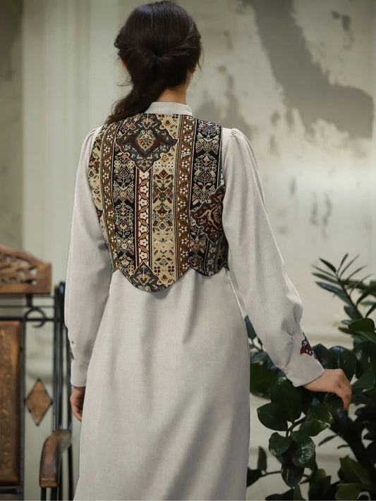 Goblen Yelekli Takım Bej