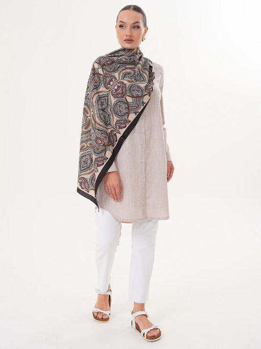 Basic Pamuklu Gömlek Bej + Şal Hediyeli