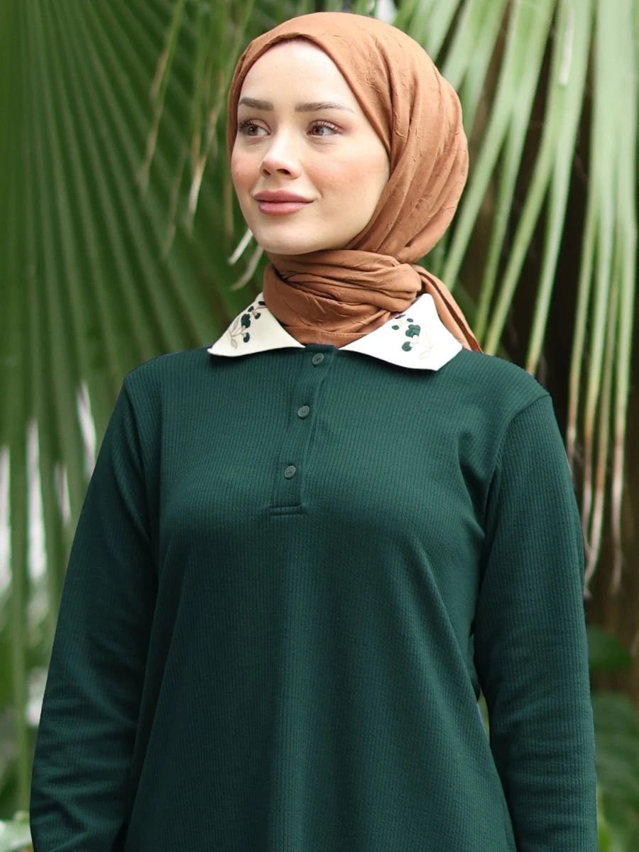Polo Yaka Kaşkorse Tunik Zümrüt