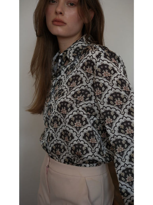 Gül Desen Saten Gömlek