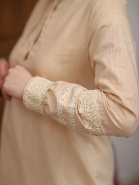 Kolu Dantelli Tunik Krem