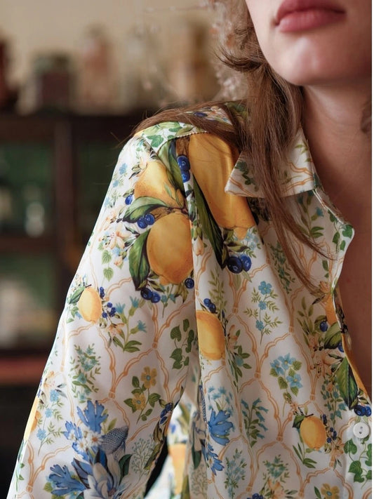 Limon Desenli Saten Gömlek