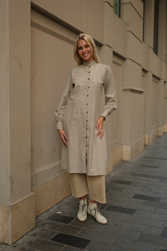 
Ada Tunik Taş – Pamuklu Flanel Tunik, tesettür