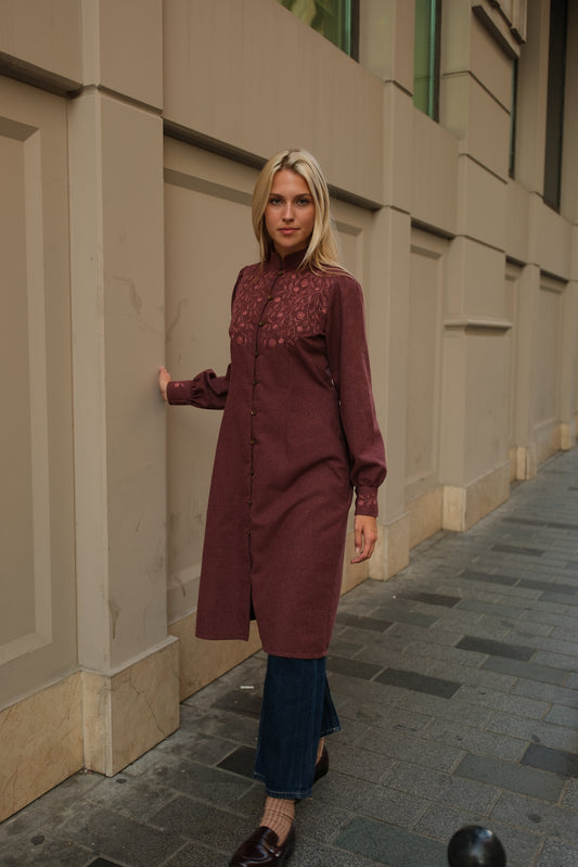 
Ada Tunik Bordo – Pamuklu Flanel Tunik, tesettür