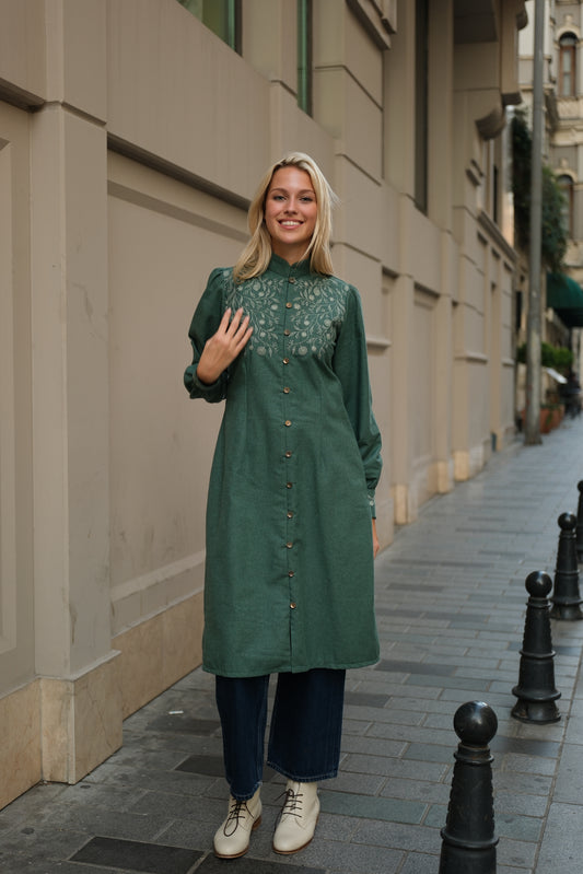 
Ada Tunik Petrol – Pamuklu Flanel Tunik, tesettür