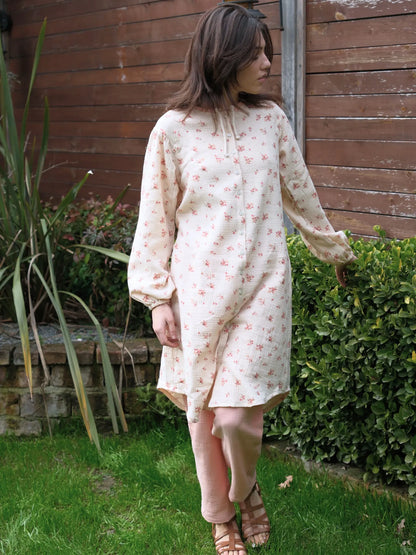 Çiçek Desenli Pamuklu Müslin Tunik Pembe