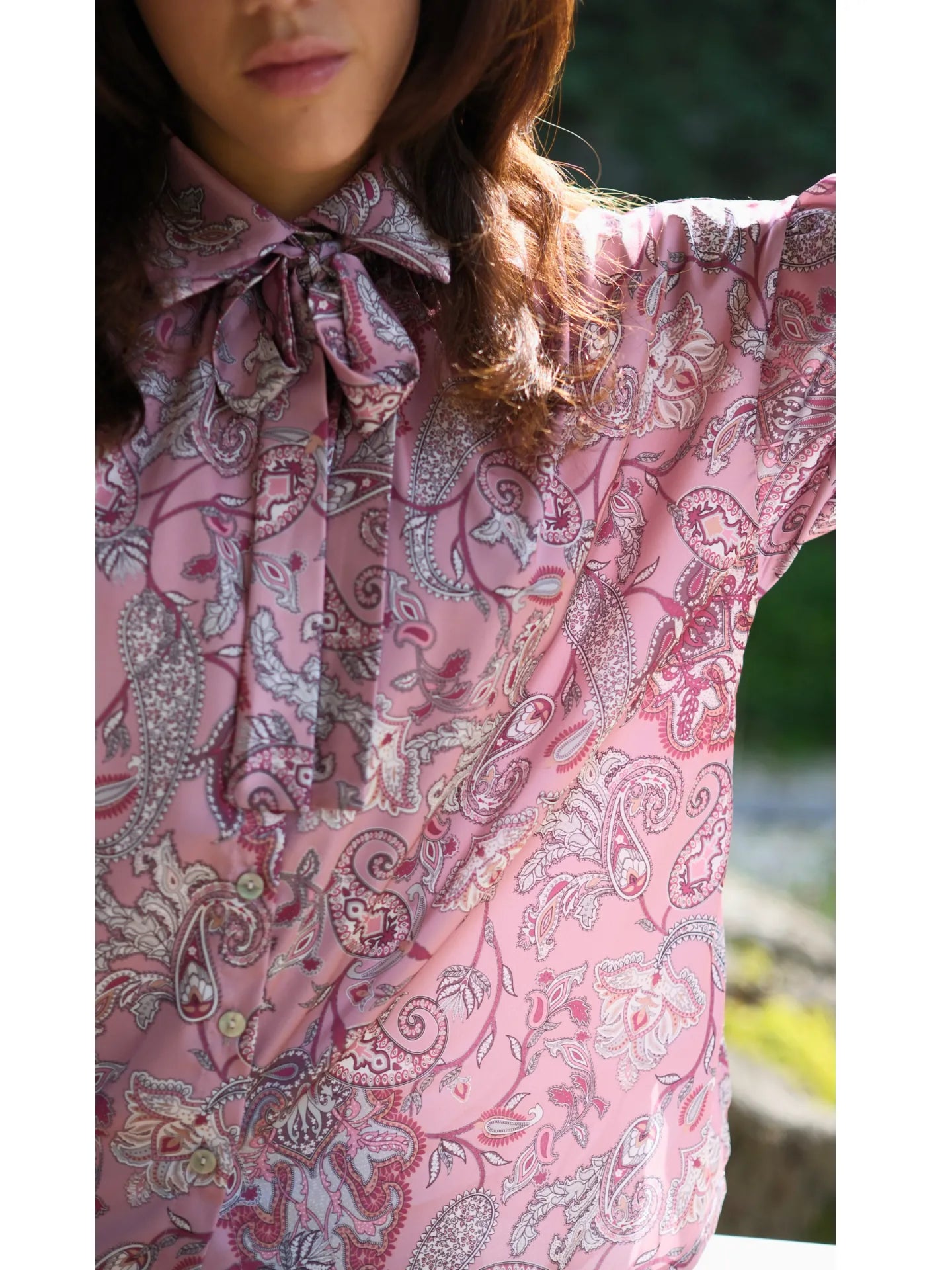 Şal Desen Saten Bluz Gül Kurusu