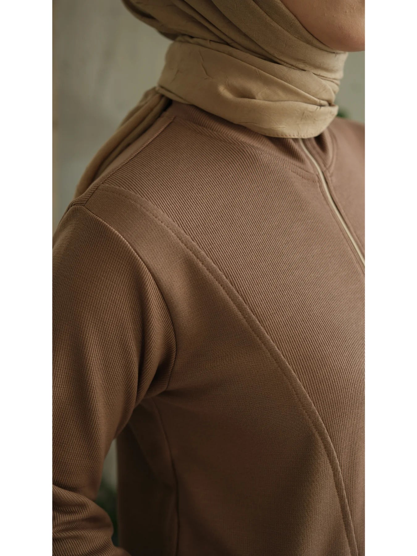 Yakası Fermuarlı Viskon Triko Tunik Vizon