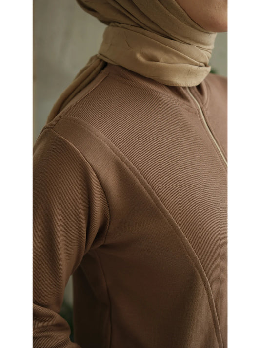 Yakası Fermuarlı Viskon Triko Tunik Vizon