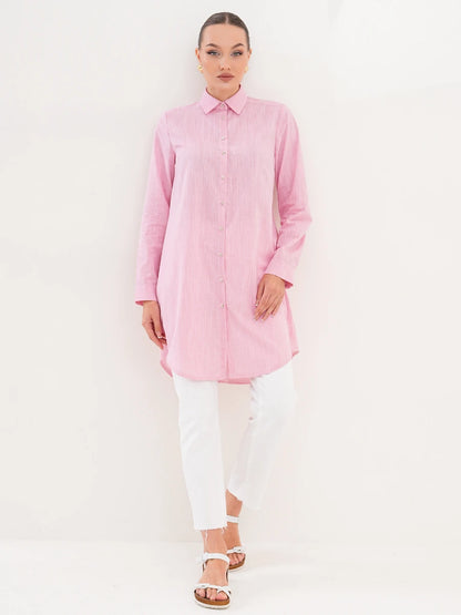 Basic Pamuklu Gömlek Pembe + Şal Hediyeli