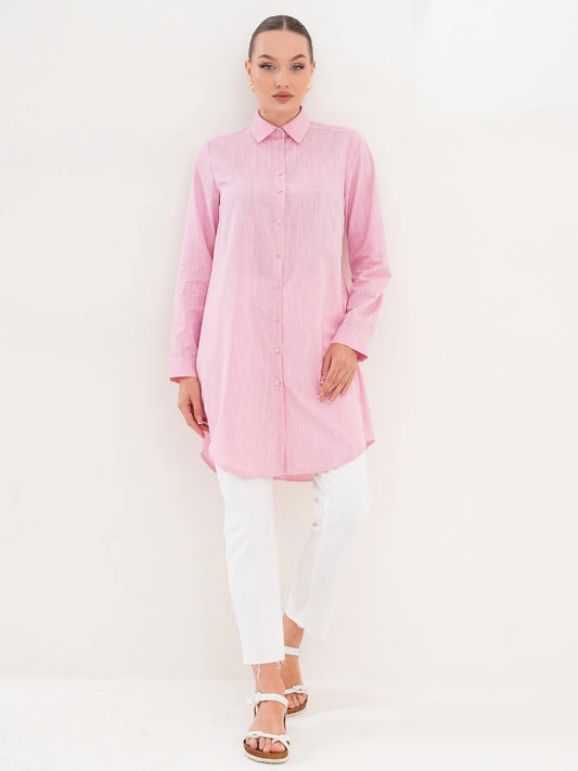 Basic Pamuklu Gömlek Pembe + Şal Hediyeli