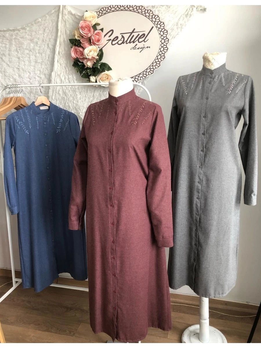 Flanel Yaprak Tunik Gri