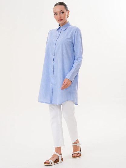 Basic Pamuklu Gömlek Mavi + Şal Hediyeli