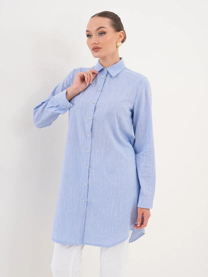 Basic Pamuklu Gömlek Mavi + Şal Hediyeli