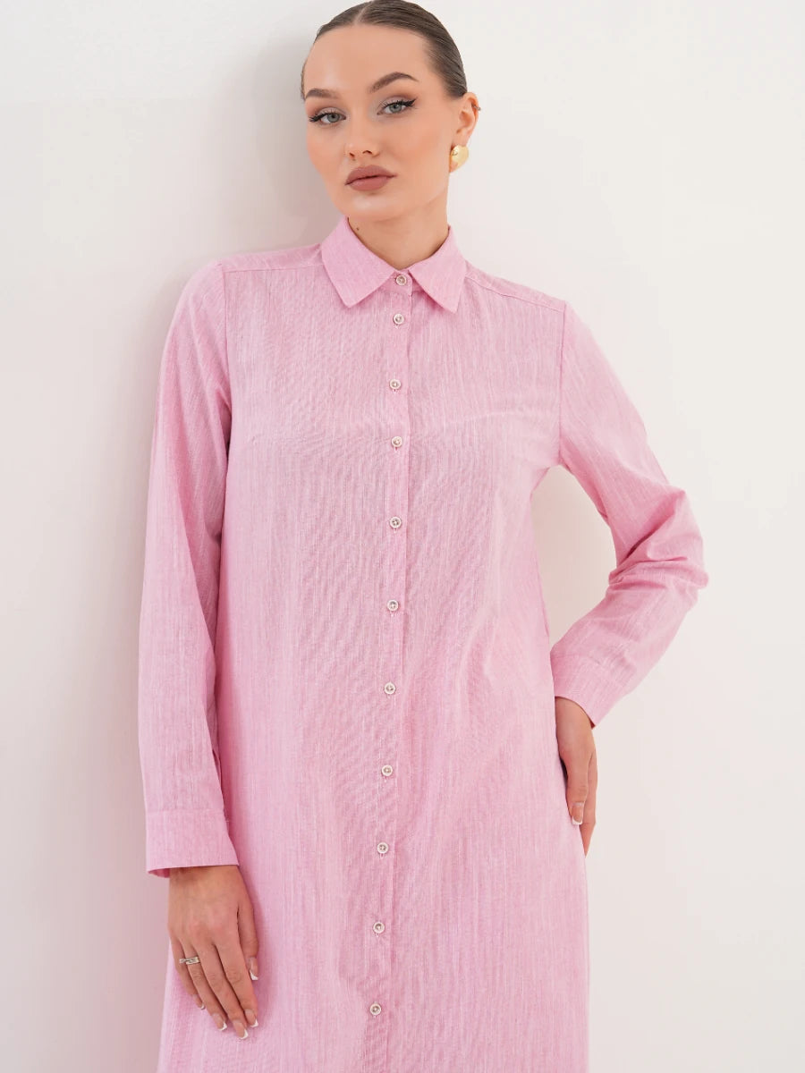 Basic Pamuklu Tunik Pembe + Şal Hediyeli