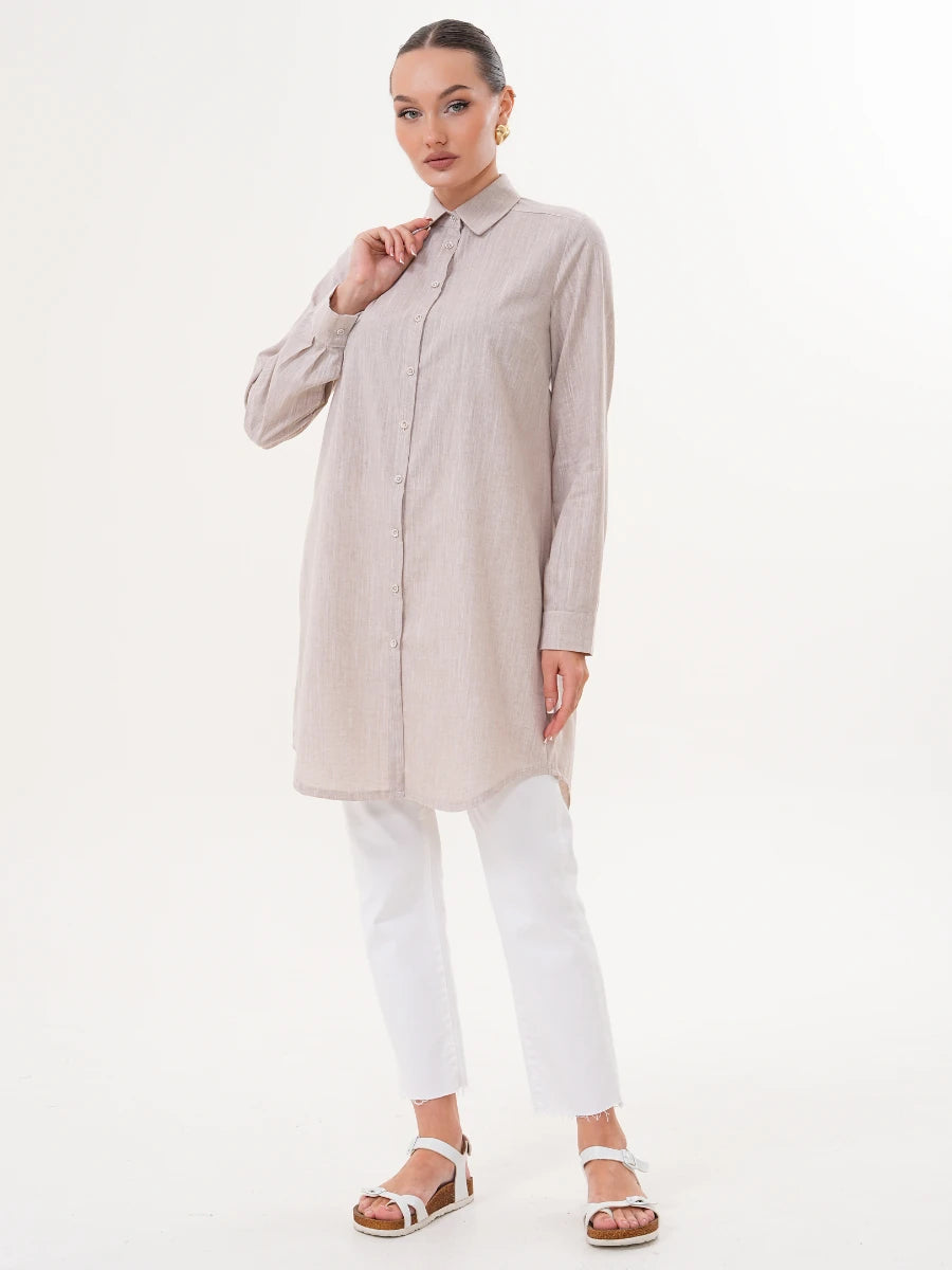 Basic Pamuklu Gömlek Bej + Şal Hediyeli