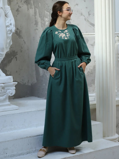 Etekli Flanel Takım Yeşil