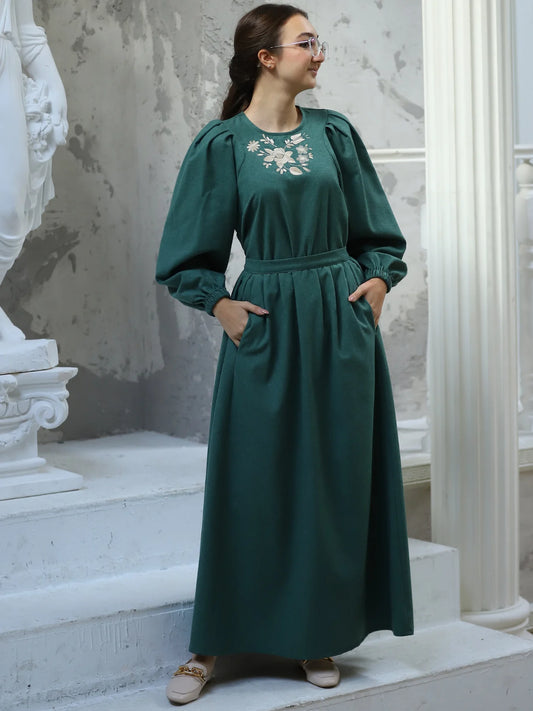 Etekli Flanel Takım Yeşil