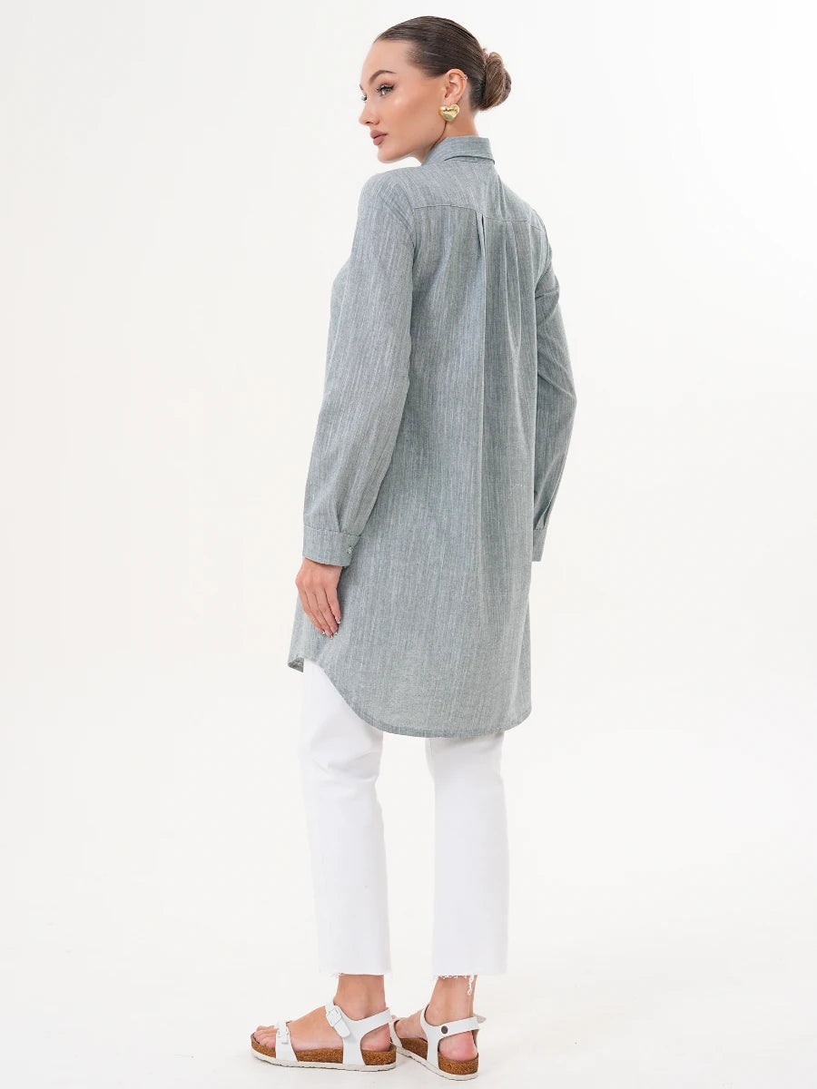 Basic Pamuklu Gömlek Yeşil + Şal Hediyeli