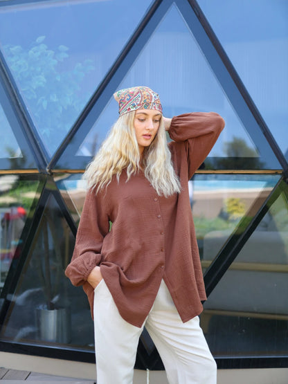 Müslin Gömlek Kahverengi