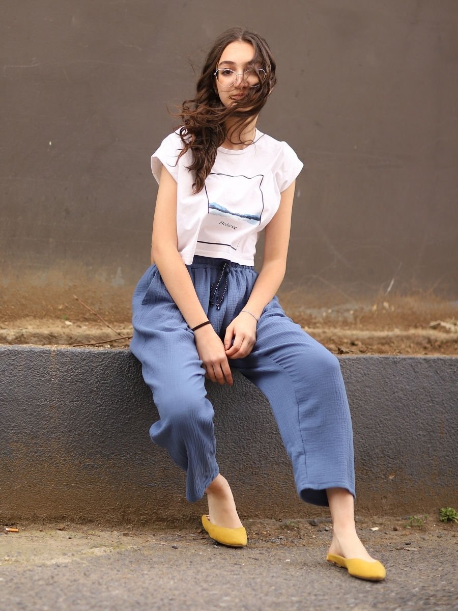 Müslin Pantolon Mavi