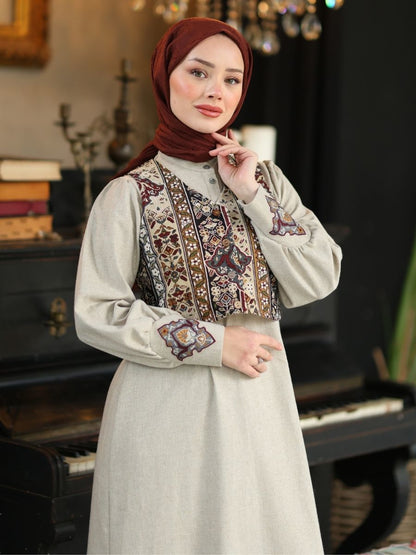 Goblen Yelekli Elbise Takım Taş