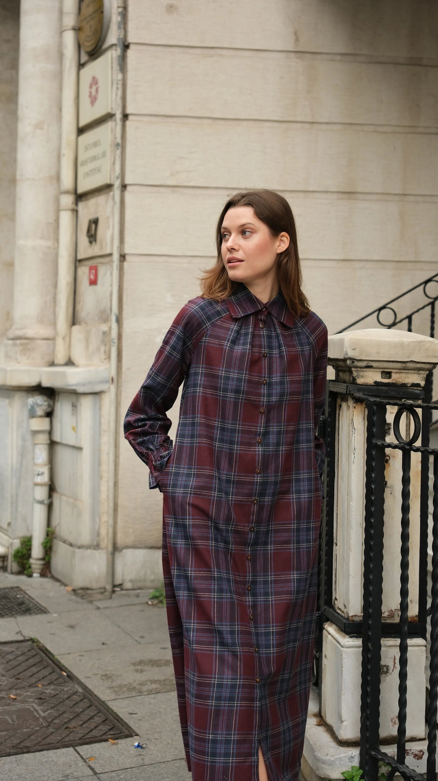 Mira Ekose Elbise - Bordo/Laci