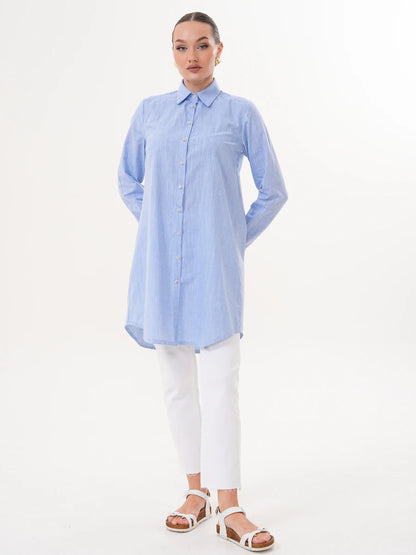 Basic Pamuklu Gömlek Mavi + Şal Hediyeli
