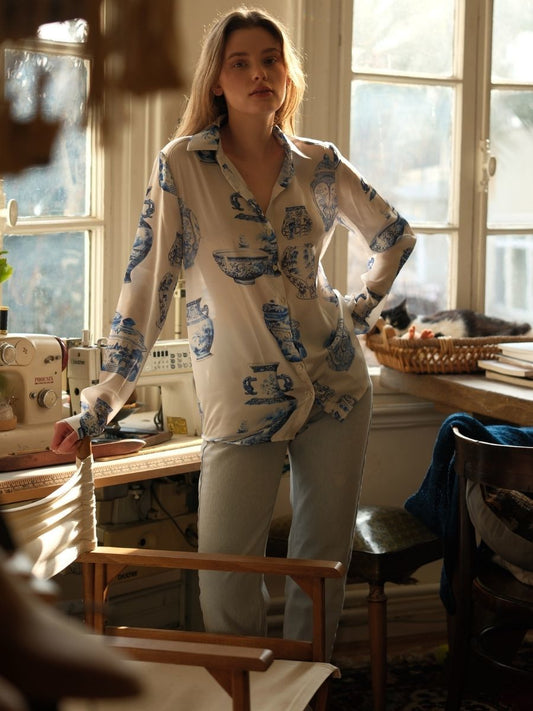 Blue Dream Saten Gömlek