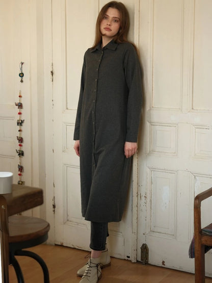 Basic Flanel Tunik Koyu Antrasit + Pamuklu Desenli Eşarp