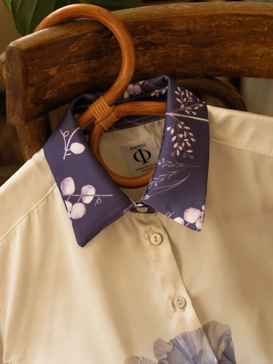 Menekşe Desen Saten Gömlek