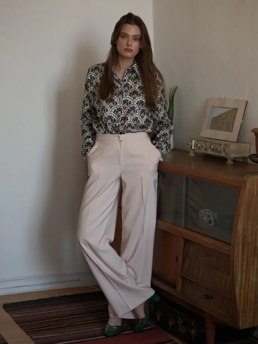 Gül Desen Saten Gömlek