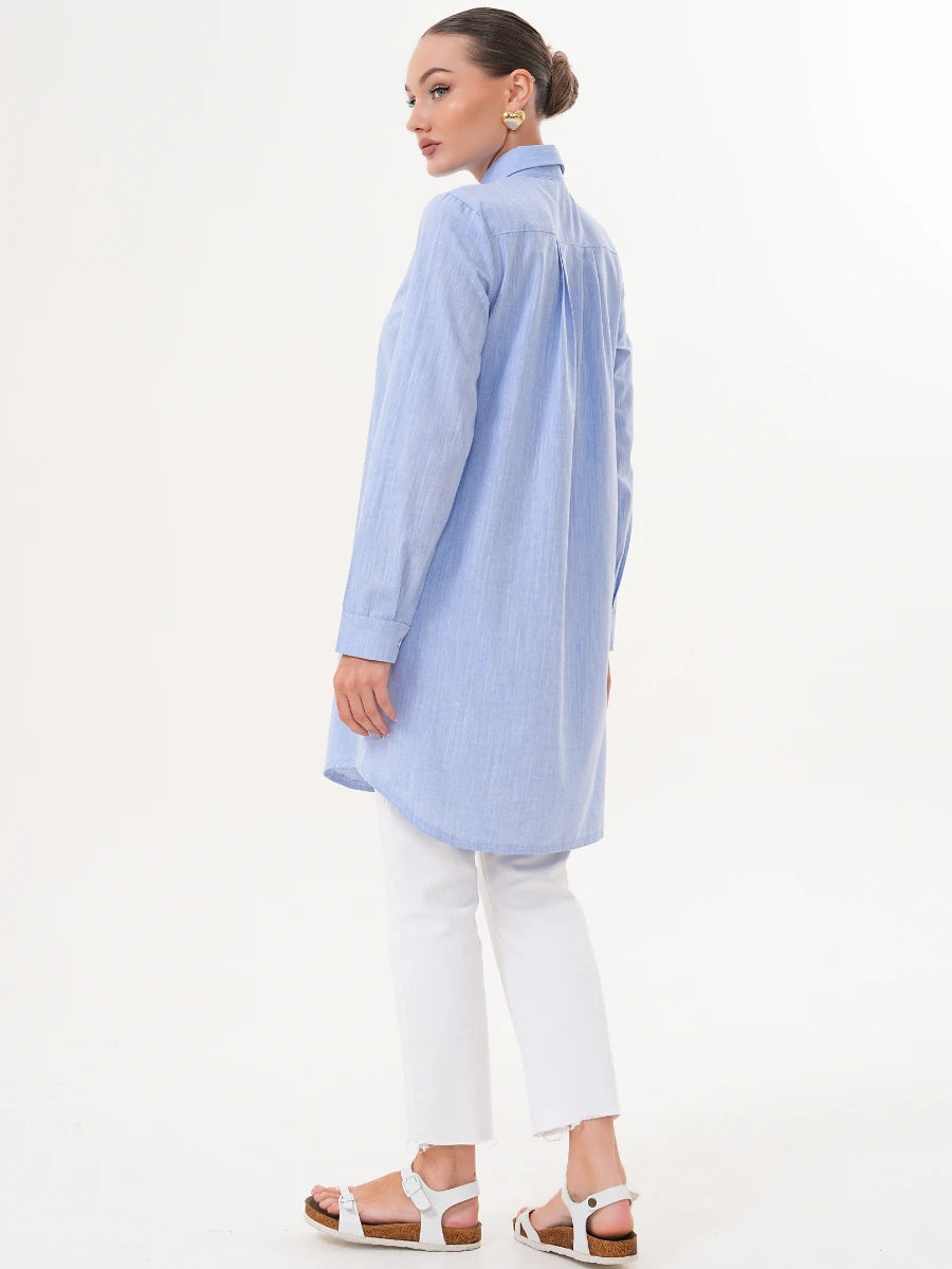 Basic Pamuklu Gömlek Mavi + Şal Hediyeli