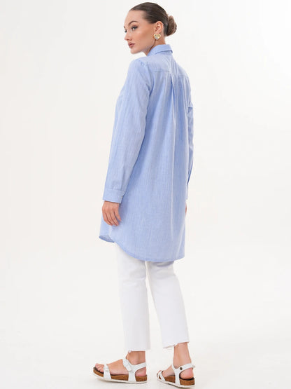 Basic Pamuklu Gömlek Mavi + Şal Hediyeli