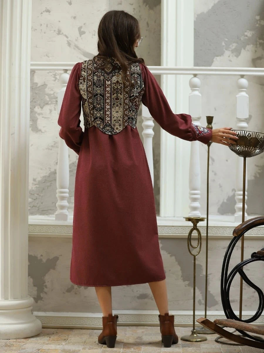 Goblen Yelekli Takım Bordo