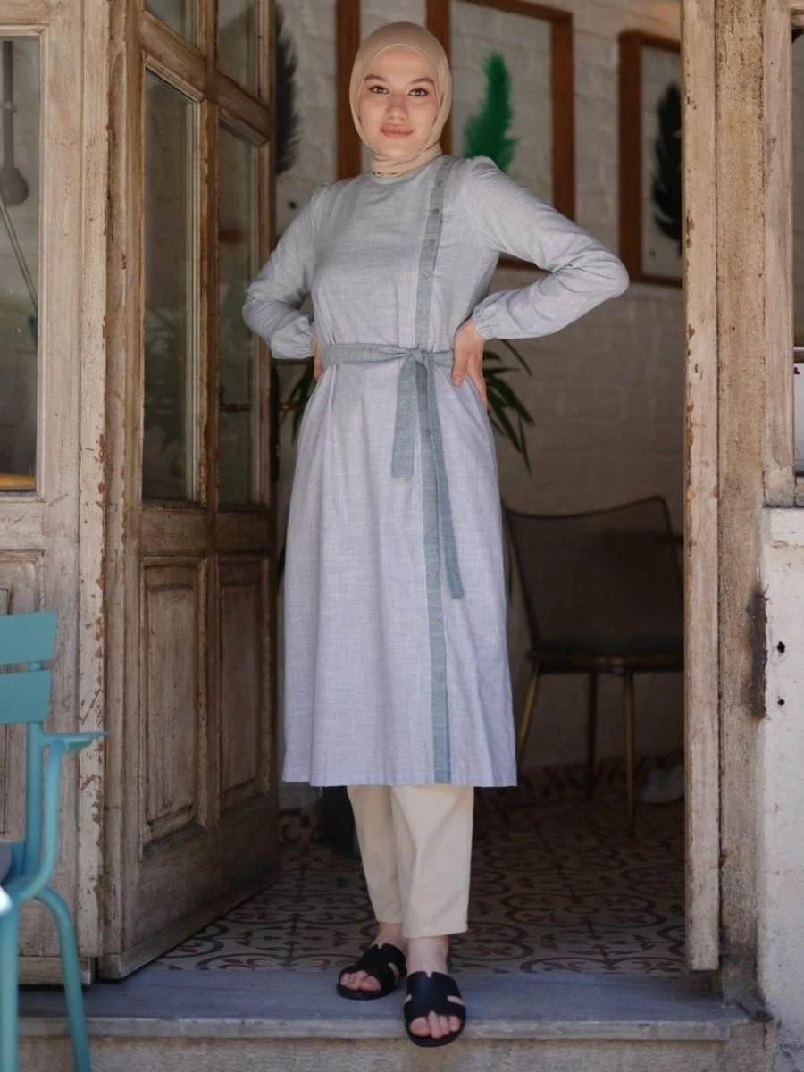 Kemerli Pamuk Tunik Yeşil