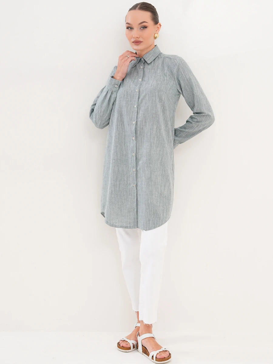 Basic Pamuklu Gömlek Yeşil + Şal Hediyeli