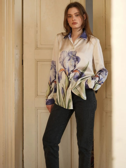 Menekşe Desen Saten Gömlek