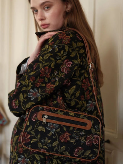Çiçek Desenli Dikdörtgen Çanta