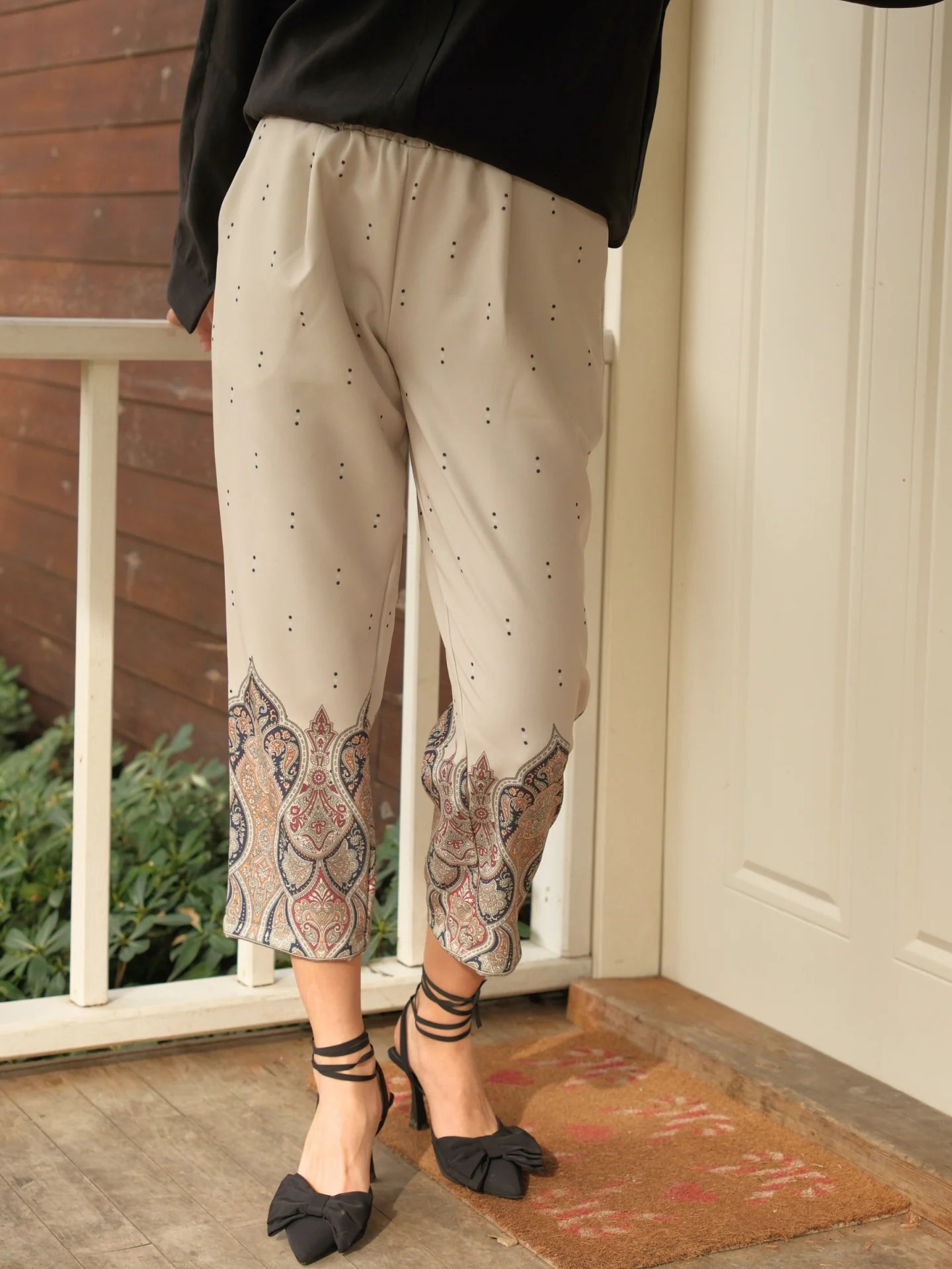 Etnik Desen Beli Lastikli Pantolon