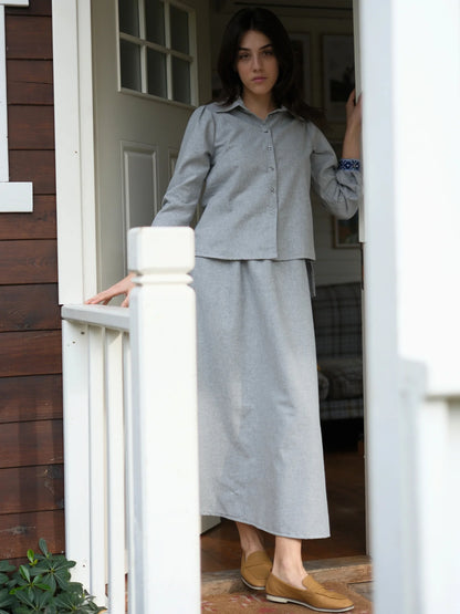 Etamin Nakışlı Pamuk Flanel Takım Gri