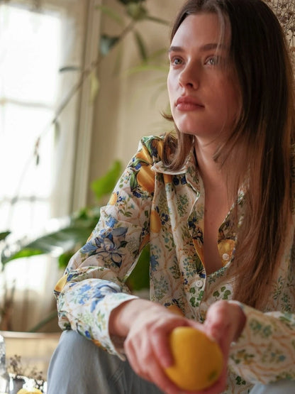 Limon Desenli Saten Gömlek