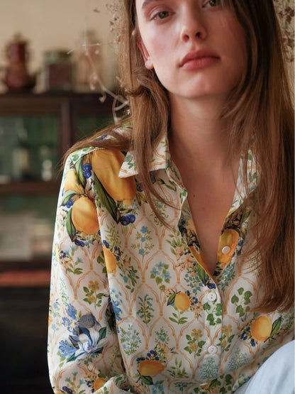 Limon Desenli Saten Gömlek