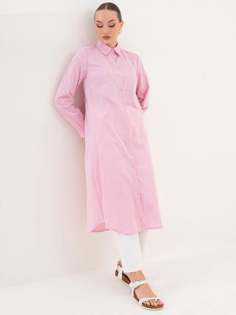 Basic Pamuklu Tunik Pembe + Şal Hediyeli