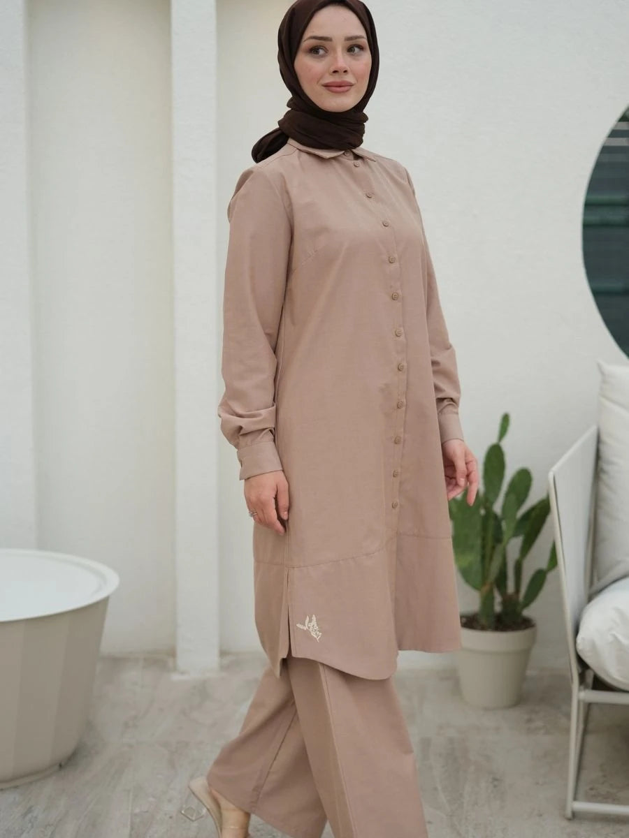 Poplin Takım Bej