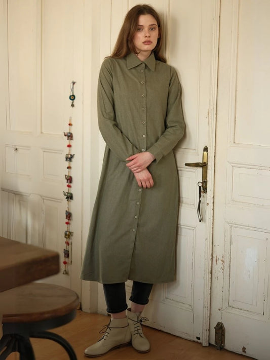 Basic Flanel Tunik Haki + Pamuklu Desenli Eşarp