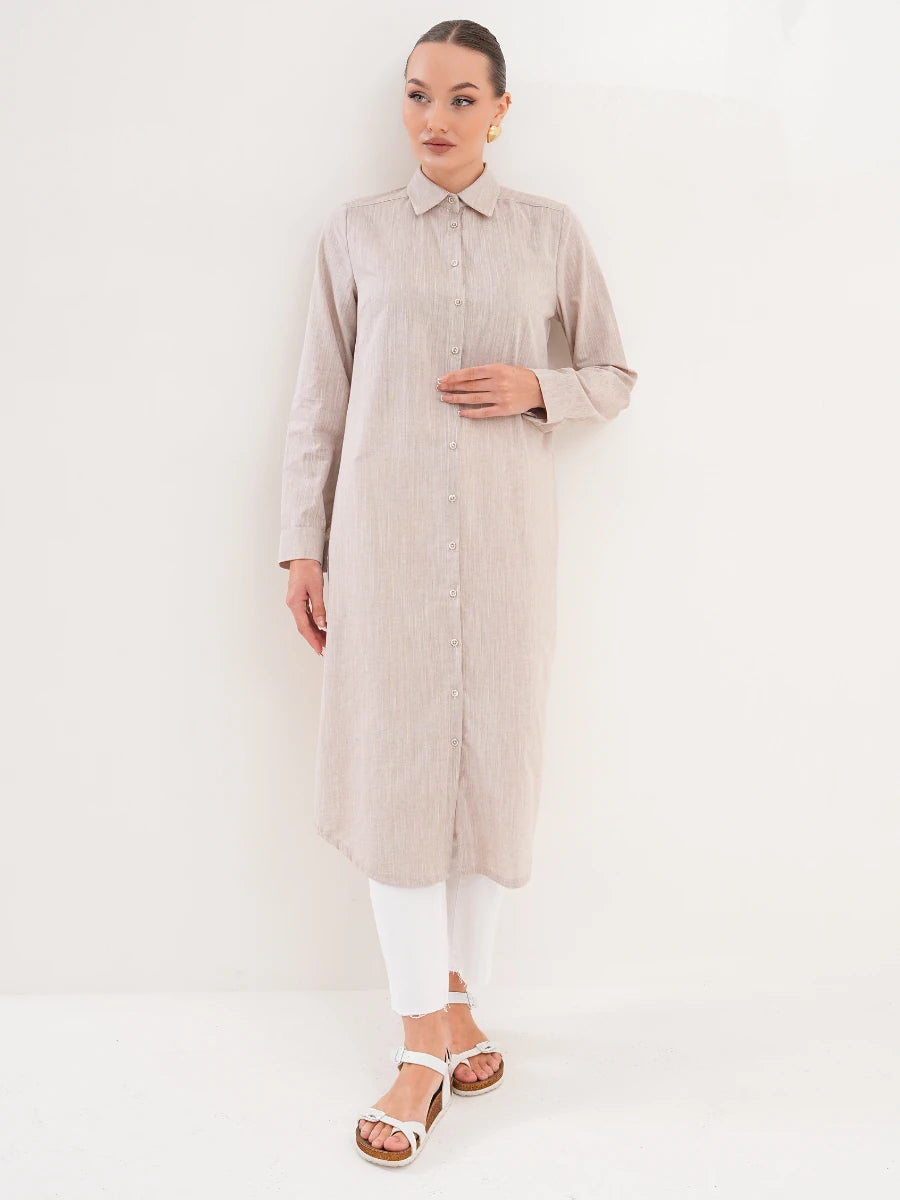 Basic Pamuklu Tunik Bej + Şal Hediyeli