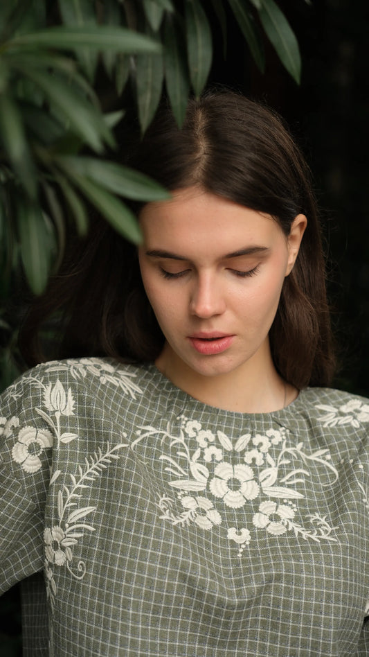 Arden Nakışlı Bluz Haki