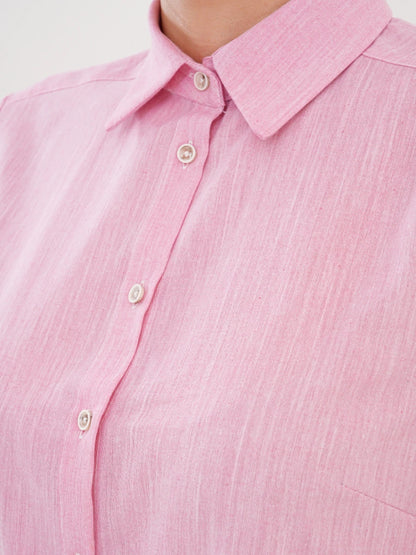Basic Pamuklu Gömlek Pembe + Şal Hediyeli